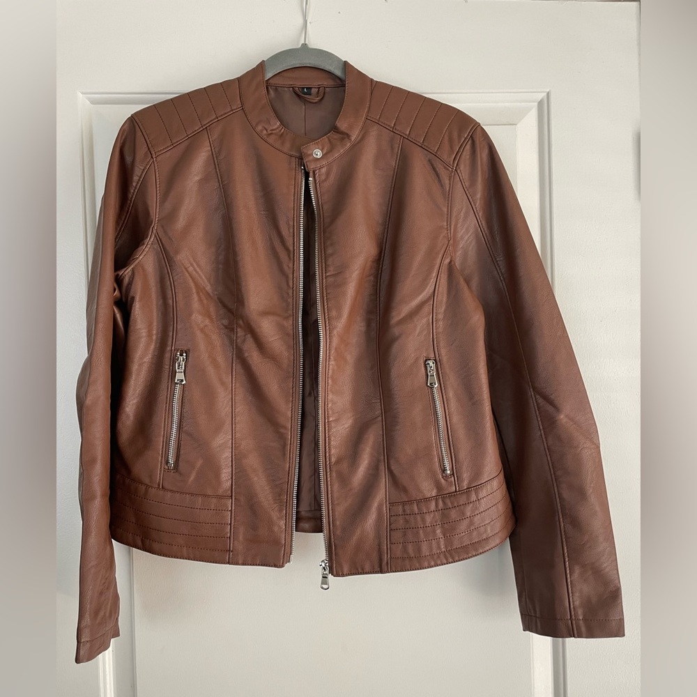 SHEIN Brown Leather Jacket